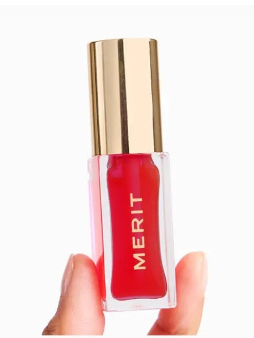 MERIT Shade Slick Tinted Lip Oil Maraschino sheer red full size .23oz NEW